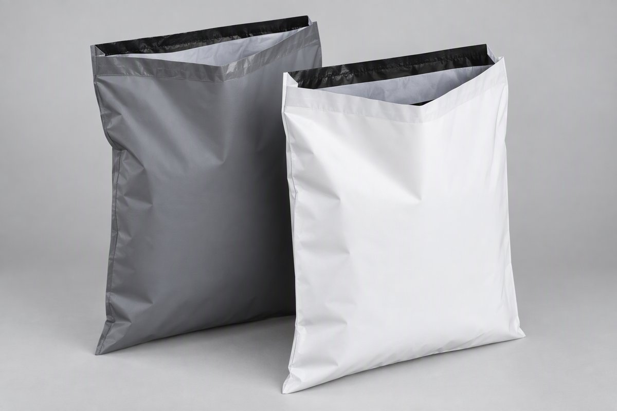 Co-extruded opaque poly mailers with multi-layer construction