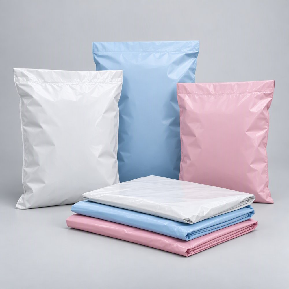 Products Lightweight poly mailer bags in custom sizes, colours and closures