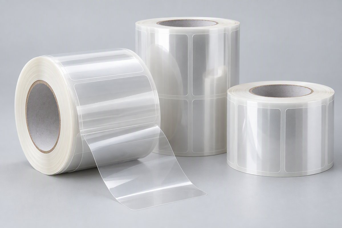 Glossy transparent film self-adhesive label rolls