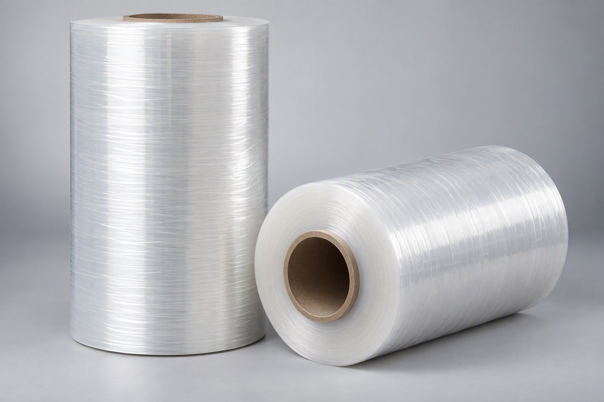 Machine stretch film rolls for automated pallet wrapping