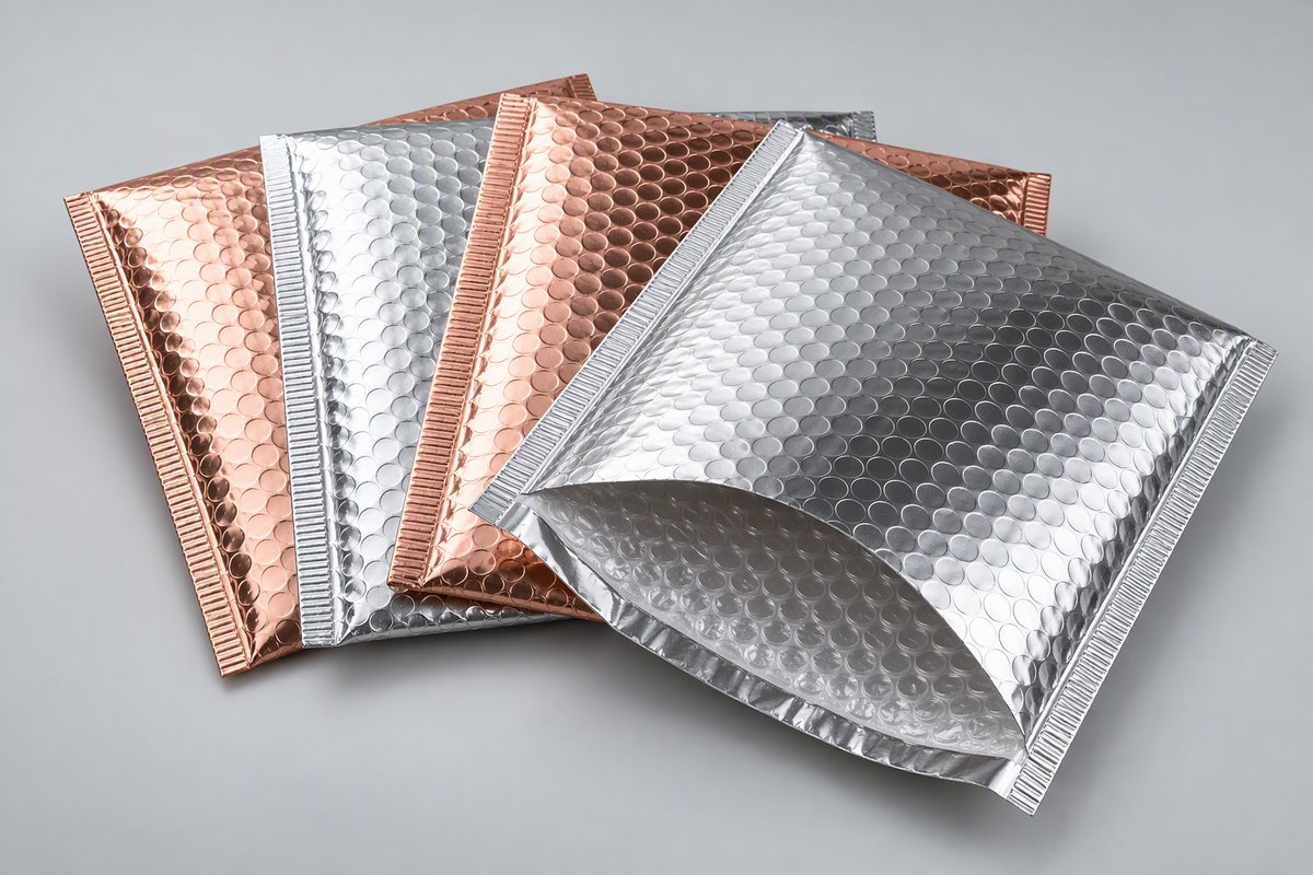 Bubble Mailers Metallic foil bubble mailers in silver and rose gold