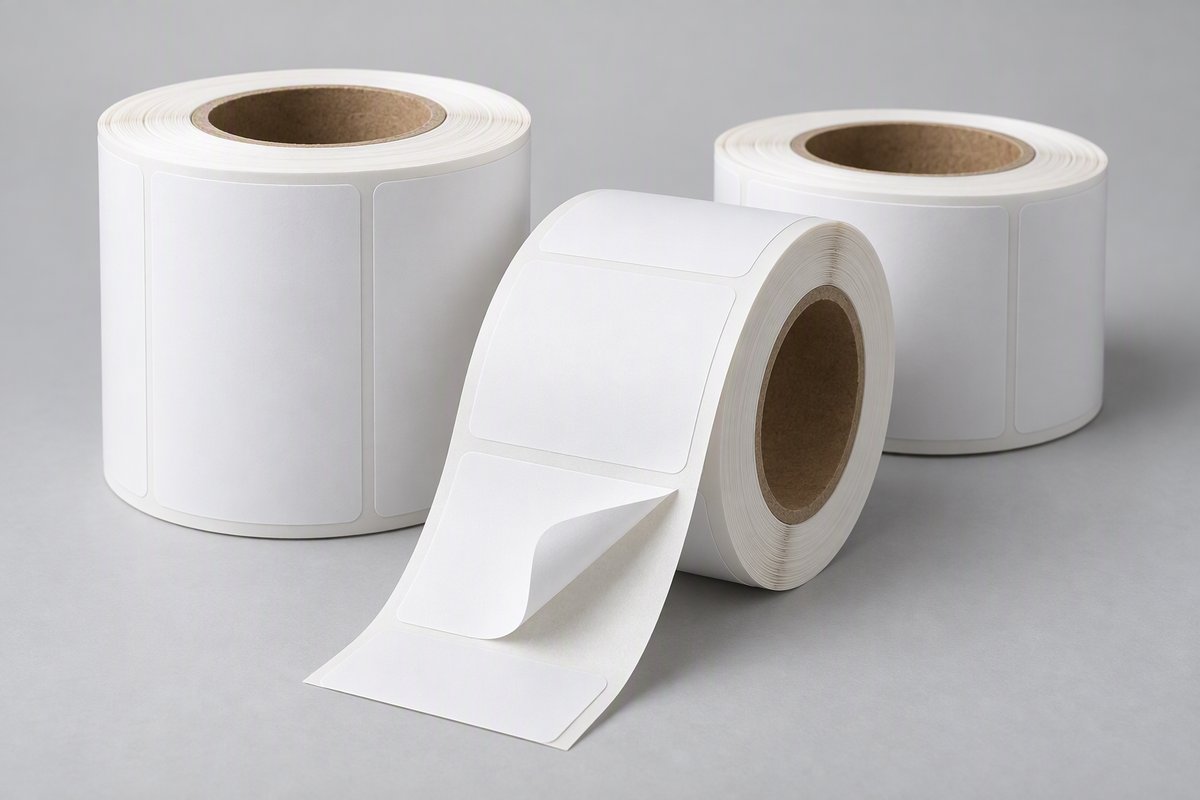 Matte paper self-adhesive label rolls for product labelling