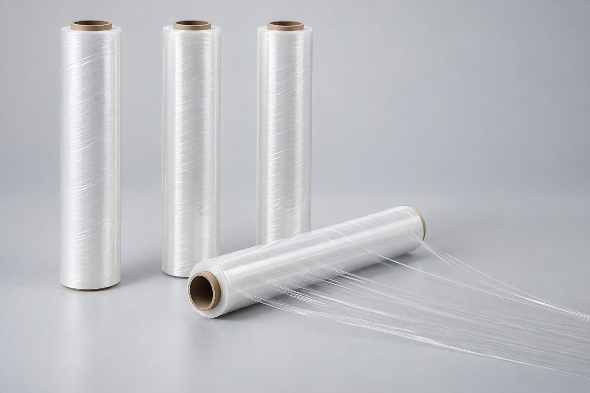 Pre-stretched film rolls for light-duty pallet loads